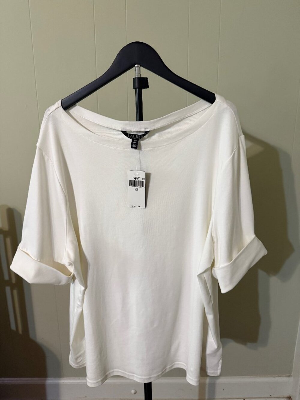 NWT Lauren Ralph Lauren White 3X Women's Boatneck Top